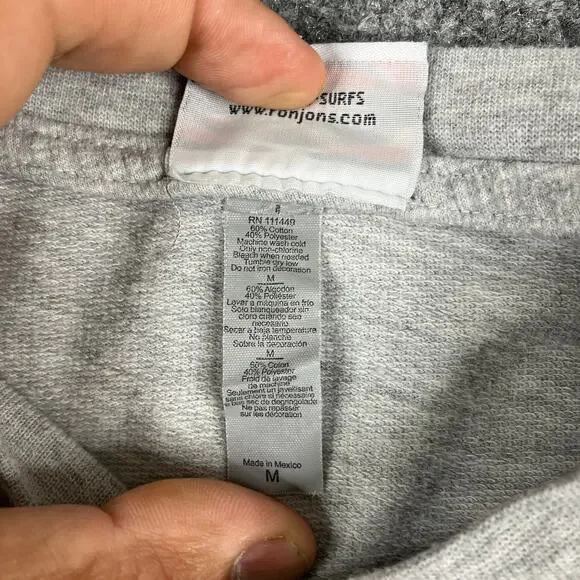 Ron Jon Sweatshirt Mens M Gray Crewneck Surf Shop Lightweight Casual Beach - Picture 4 of 8